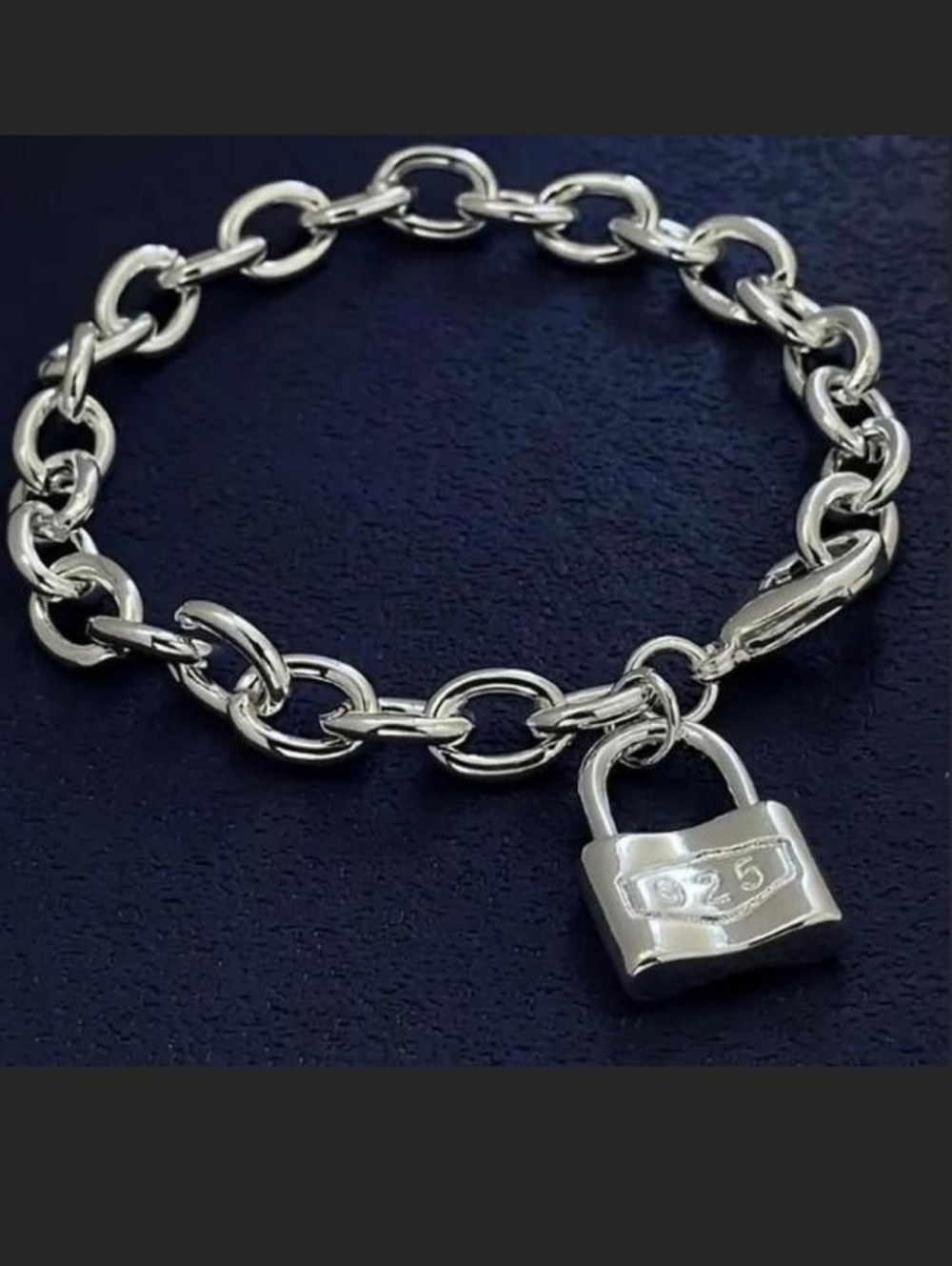 Silver Padlock Charm Chain Bracelet - 925